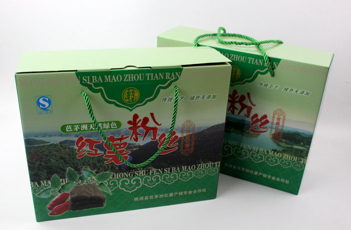 定制禮品包裝盒，長(zhǎng)沙包裝廠(chǎng)力助桃源縣芭茅洲“紅薯粉絲”檔次倍增